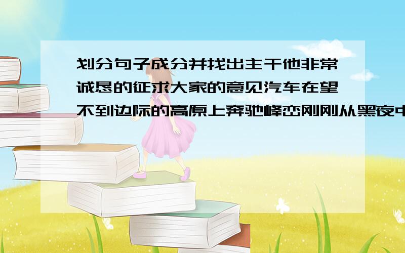 划分句子成分并找出主干他非常诚恳的征求大家的意见汽车在望不到边际的高原上奔驰峰峦刚刚从黑夜中显露出一片灰蒙蒙的轮廓豆大的汗珠不停地从脸上直往下落我们村里的农民往冻土上