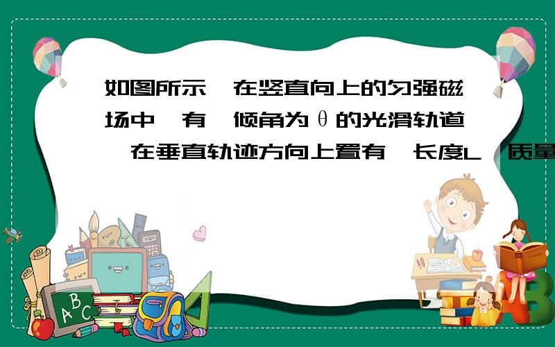 如图所示,在竖直向上的匀强磁场中,有一倾角为θ的光滑轨道,在垂直轨迹方向上置有一长度L、质量为 m 的导体棒 ab ,当ab 中通有图示方向的电流时,导体棒处于静止状态,求：（1）导体棒受到