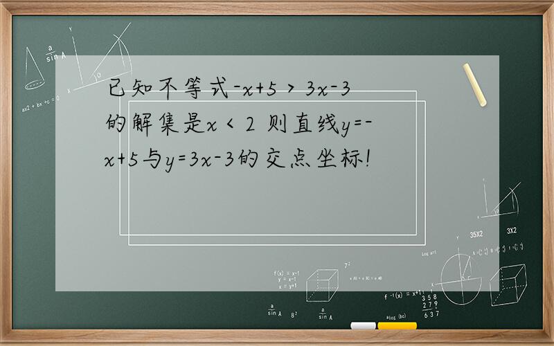 已知不等式-x+5＞3x-3的解集是x＜2 则直线y=-x+5与y=3x-3的交点坐标!