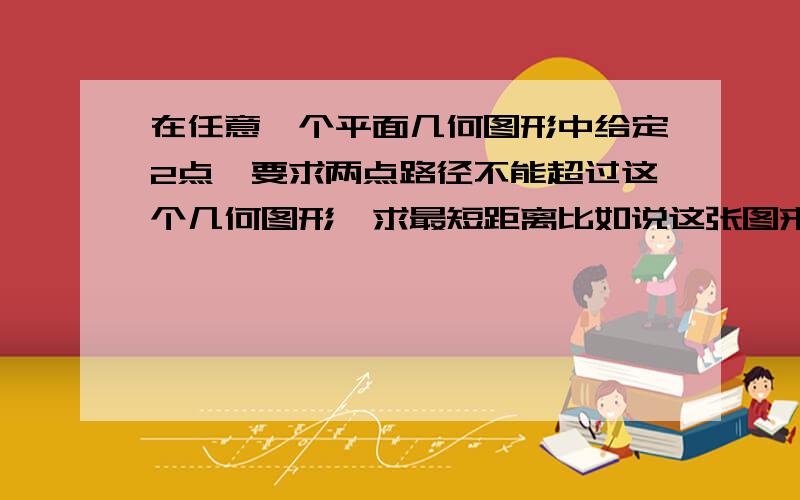 在任意一个平面几何图形中给定2点,要求两点路径不能超过这个几何图形,求最短距离比如说这张图来举例,有什么算法吗?要的是算法,不是根据这张图来说.图中给定了红色的两点,求最短距离