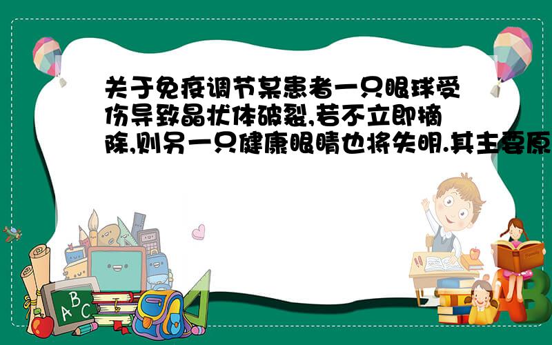 关于免疫调节某患者一只眼球受伤导致晶状体破裂,若不立即摘除,则另一只健康眼睛也将失明.其主要原因是流出的晶状体蛋白进入血液后成为       ,进而使T淋巴细胞活化,同时使B淋巴细胞致