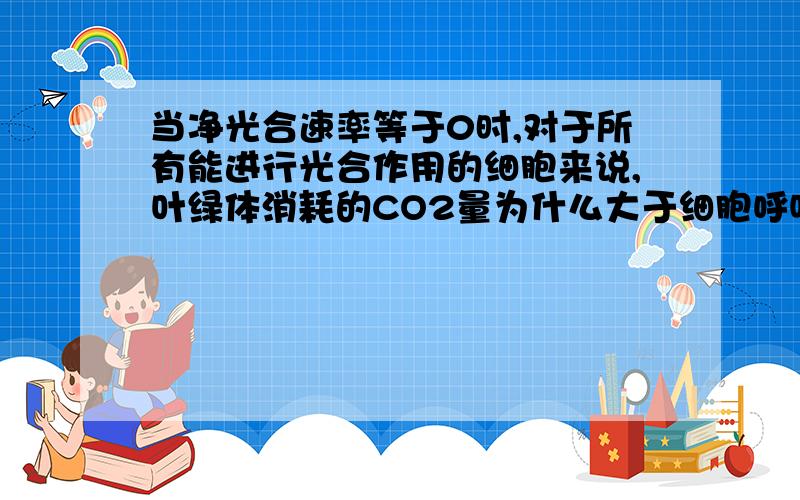 当净光合速率等于0时,对于所有能进行光合作用的细胞来说,叶绿体消耗的CO2量为什么大于细胞呼吸产生的CO2量?不是相等吗?