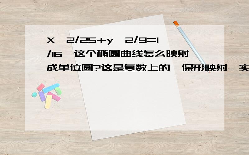 X^2/25+y^2/9=1/16,这个椭圆曲线怎么映射成单位圆?这是复数上的,保形映射,实在是搞不懂