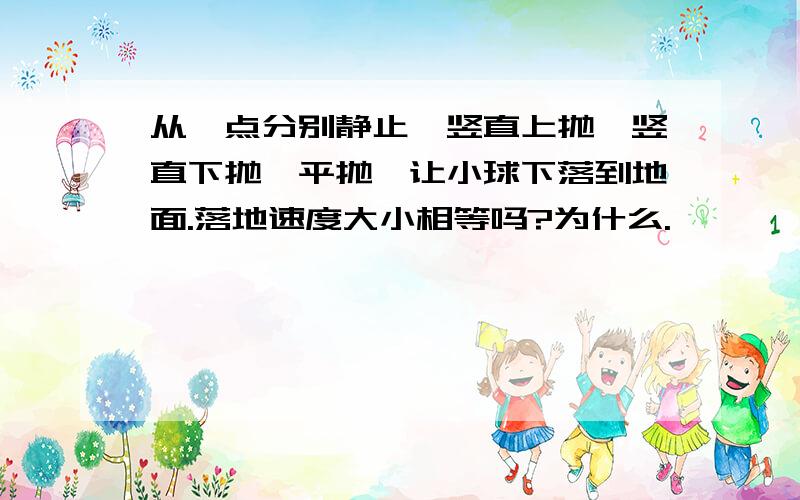 从一点分别静止,竖直上抛,竖直下抛,平抛,让小球下落到地面.落地速度大小相等吗?为什么.