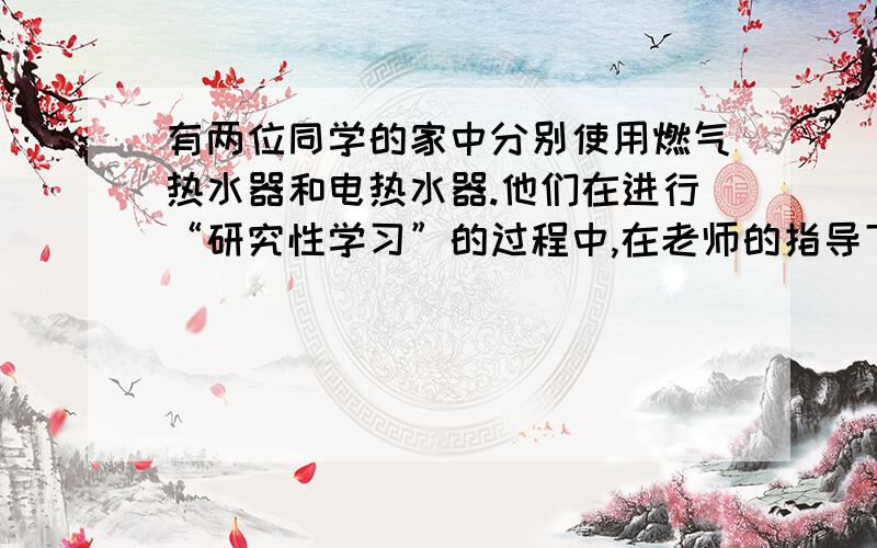 有两位同学的家中分别使用燃气热水器和电热水器.他们在进行“研究性学习”的过程中,在老师的指导下,家长们的协助下制作了一台简易太阳能热水器.在夏天,这台热水器可将60kg水的温度由2