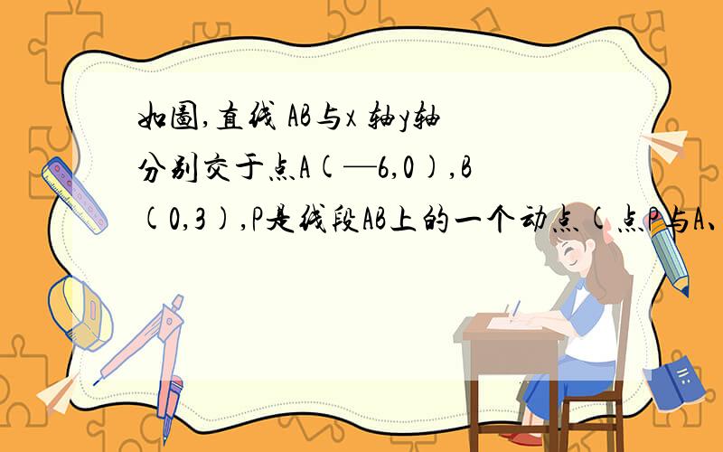 如图,直线 AB与x 轴y轴分别交于点A(—6,0),B(0,3),P是线段AB上的一个动点(点P与A、B不重合）,点C的坐标为（-4,0）求直线AB所对应的函数关系式设动点P坐标为（MN）,三角形PAC面积为S1.当PC=PO时,求点