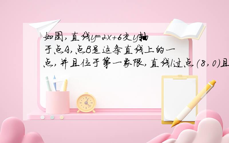 如图,直线y=2x+6交y轴于点A,点B是这条直线上的一点,并且位于第一象限,直线l过点(8,0）且平行于y轴,p是直线I上一动点,若三角形APB是以AB为腰的等腰Rt三角形,求点B坐标 .（8/3,34/3）（4,