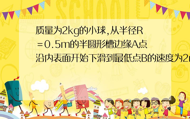 质量为2kg的小球,从半径R＝0.5m的半圆形槽边缘A点沿内表面开始下滑到最低点B的速度为2m/s求弧AB段阻力对物体所做的功Wf为什么是mgR－mV^ /2而不是反过来呢？不是mV^ /2是合力么