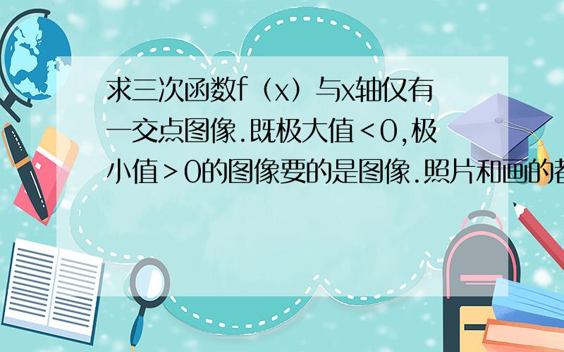 求三次函数f（x）与x轴仅有一交点图像.既极大值＜0,极小值＞0的图像要的是图像.照片和画的都可以