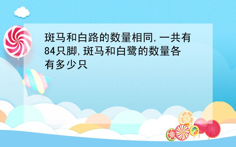 斑马和白路的数量相同,一共有84只脚,斑马和白鹭的数量各有多少只