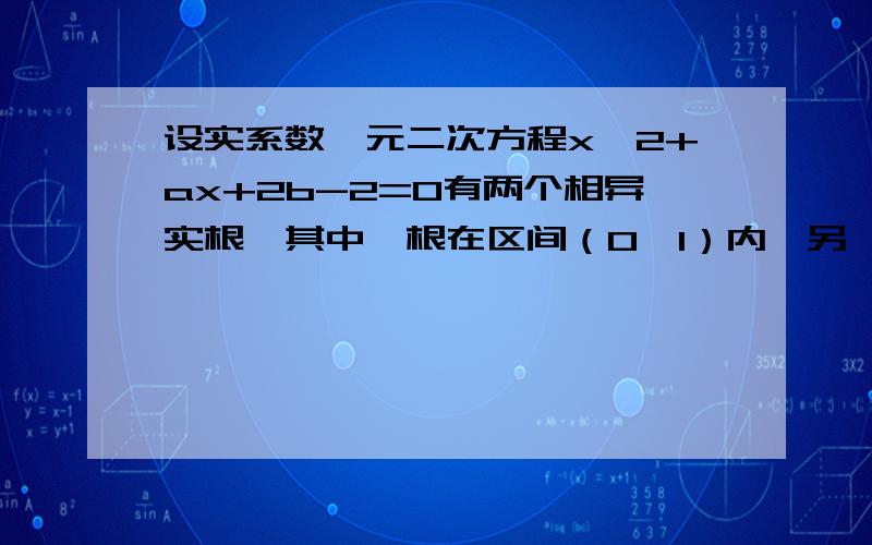 设实系数一元二次方程x^2+ax+2b-2=0有两个相异实根,其中一根在区间（0,1）内,另一根在区间（1,2）内则(a+b-5)/(a-1)的取值范围是