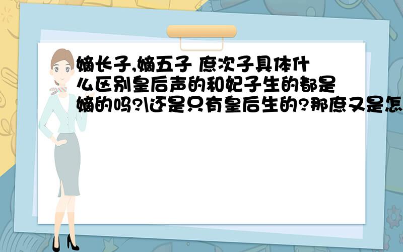 嫡长子,嫡五子 庶次子具体什么区别皇后声的和妃子生的都是嫡的吗?\还是只有皇后生的?那庶又是怎么回事?