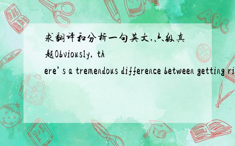 求翻译和分析一句英文,六级真题Obviously, there’s a tremendous difference between getting rid of possessions and losing them through a natural disaster without having a say in the matter. And this is not to minimize the tragedy and pain