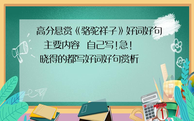 高分悬赏《骆驼祥子》好词好句  主要内容  自己写!急! 晓得的都写好词好句赏析