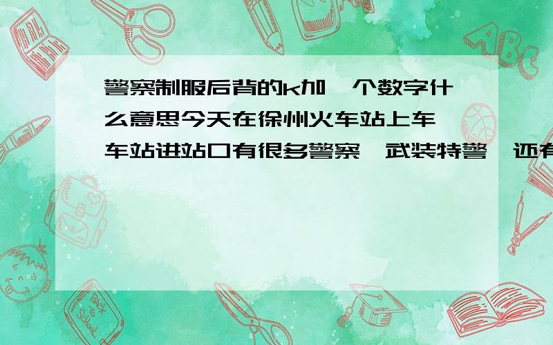 警察制服后背的k加一个数字什么意思今天在徐州火车站上车,车站进站口有很多警察,武装特警,还有警犬,警察制服后背上写着k和一个数字,具体是几忘记了,