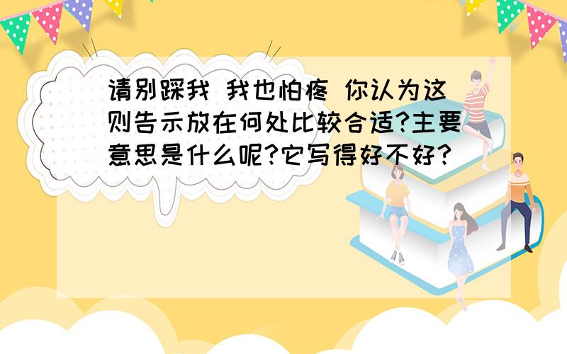 请别踩我 我也怕疼 你认为这则告示放在何处比较合适?主要意思是什么呢?它写得好不好?