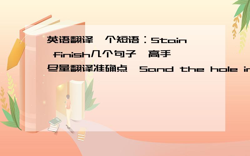 英语翻译一个短语：Stain finish几个句子,高手尽量翻译准确点,Sand the hole in the shade to make them a bit wider.Paint the underside of the shade with polyacryic varnish.The varnish cleans up easily with soap and water but also wil