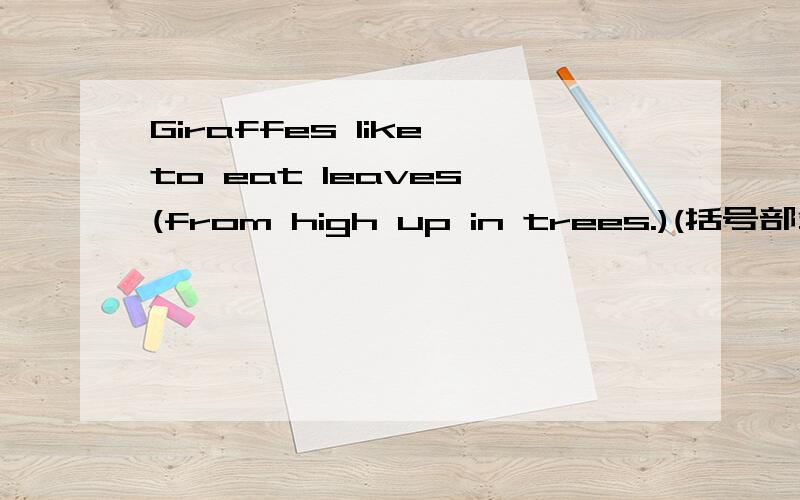 Giraffes like to eat leaves (from high up in trees.)(括号部分提问）