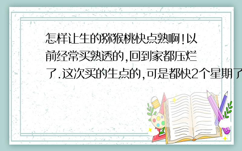 怎样让生的猕猴桃快点熟啊!以前经常买熟透的,回到家都压烂了.这次买的生点的,可是都快2个星期了还和石头一样呢!怎么解决好啊!