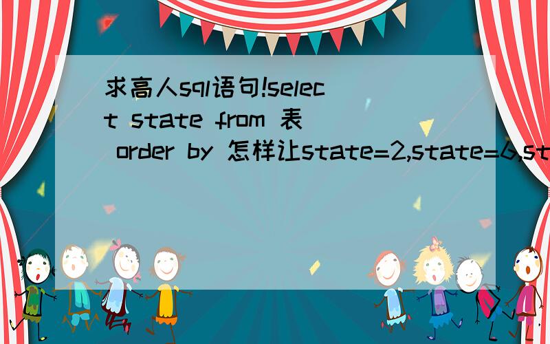 求高人sql语句!select state from 表 order by 怎样让state=2,state=6,state=8的数据拍到最前