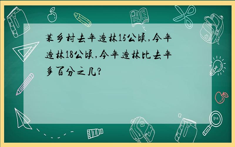 某乡村去年造林15公顷,今年造林18公顷,今年造林比去年多百分之几?