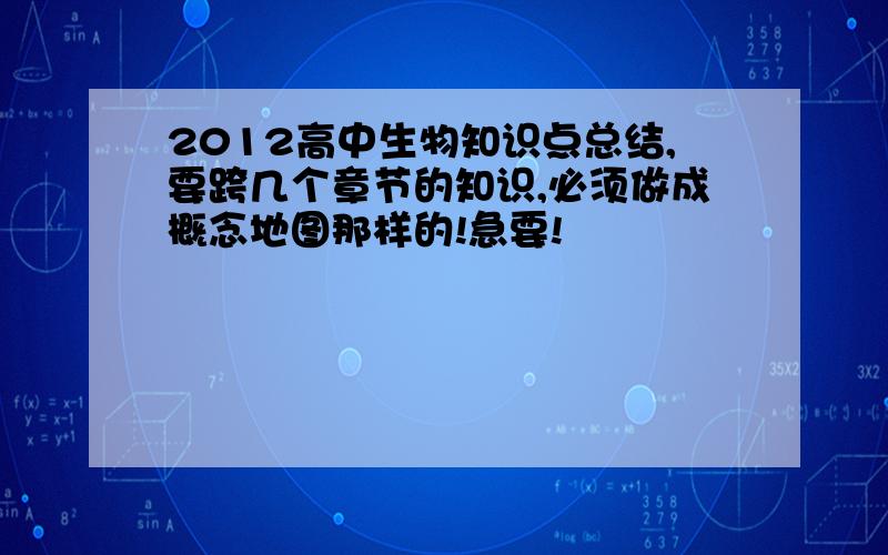 2012高中生物知识点总结,要跨几个章节的知识,必须做成概念地图那样的!急要!