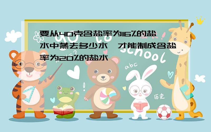 要从40克含盐率为16%的盐水中蒸去多少水,才能制成含盐率为20%的盐水