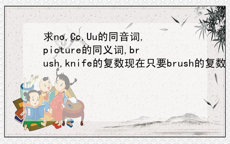 求no,Cc,Uu的同音词,picture的同义词,brush,knife的复数现在只要brush的复数