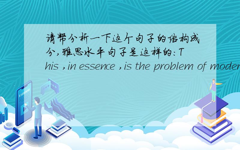 请帮分析一下这个句子的结构成分,雅思水平句子是这样的：This ,in essence ,is the problem of modern sociobiology —to discover the degree to which hard-wired genetic programming dictates,or at least strongly biases,the interact