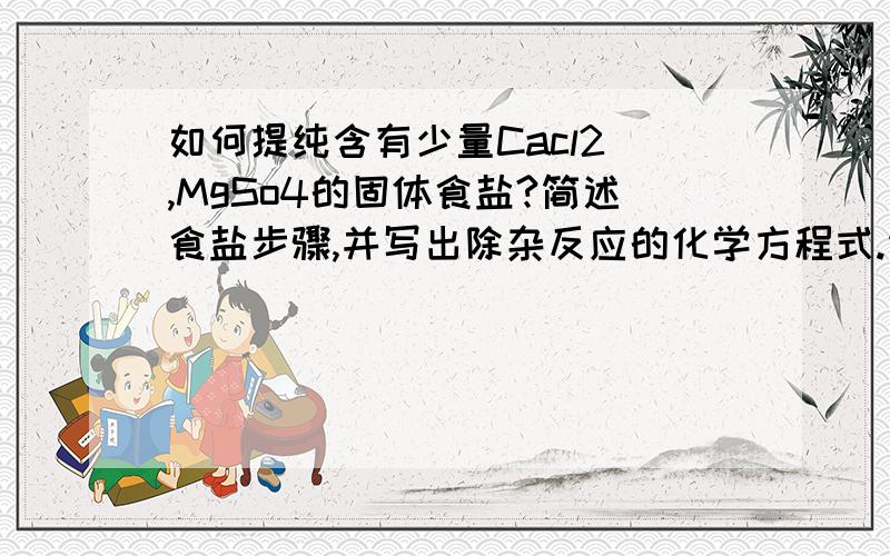 如何提纯含有少量Cacl2 ,MgSo4的固体食盐?简述食盐步骤,并写出除杂反应的化学方程式.请问能不能用Na2Co3 和 BaOH 两个来做呢?大概有个公式，不用配平也好~