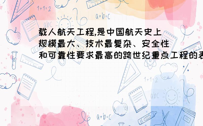 载人航天工程,是中国航天史上规模最大、技术最复杂、安全性和可靠性要求最高的跨世纪重点工程的表达方式