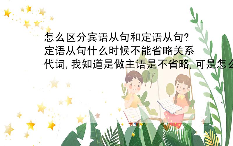 怎么区分宾语从句和定语从句?定语从句什么时候不能省略关系代词,我知道是做主语是不省略,可是怎么判断