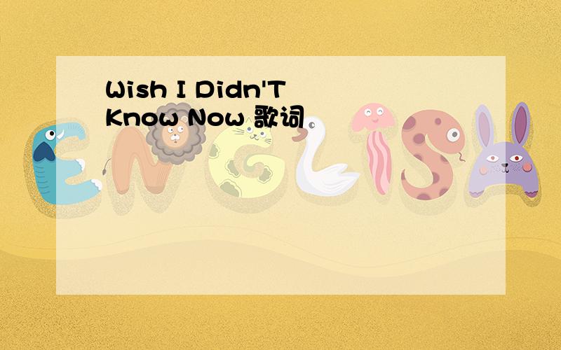 Wish I Didn'T Know Now 歌词