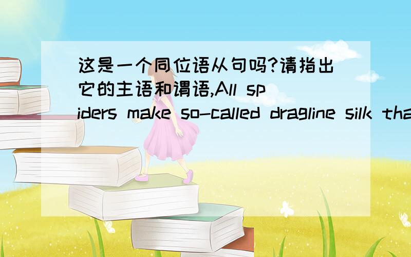 这是一个同位语从句吗?请指出它的主语和谓语,All spiders make so-called dragline silk that functions in part as a lifeline,enabling the creatures to hang from ceilings.