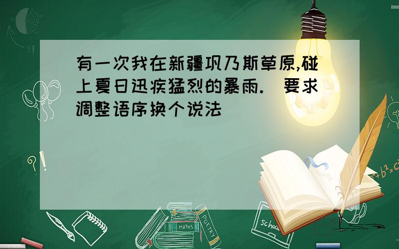 有一次我在新疆巩乃斯草原,碰上夏日迅疾猛烈的暴雨.（要求调整语序换个说法）