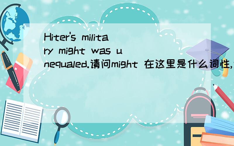 Hiter's military might was unequaled.请问might 在这里是什么词性,为什么可以放这里