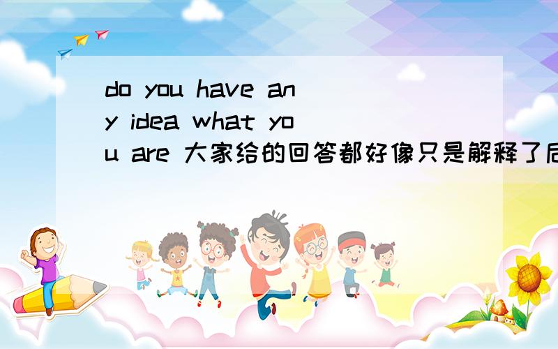 do you have any idea what you are 大家给的回答都好像只是解释了后面一部分，之前的do you have any idea都没有解释啊~