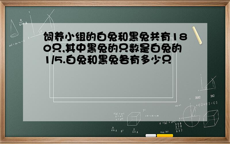 饲养小组的白兔和黑兔共有180只,其中黑兔的只数是白兔的1/5.白兔和黑兔各有多少只