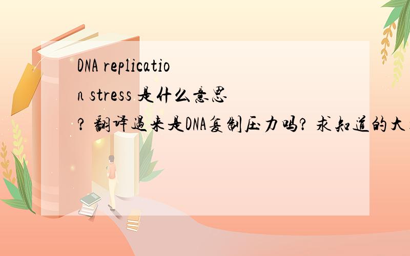 DNA replication stress 是什么意思? 翻译过来是DNA复制压力吗? 求知道的大大详细解释下