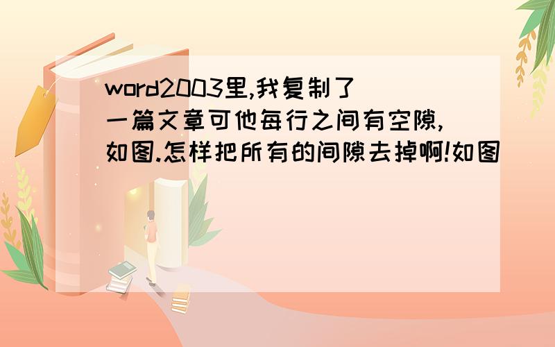 word2003里,我复制了一篇文章可他每行之间有空隙,如图.怎样把所有的间隙去掉啊!如图