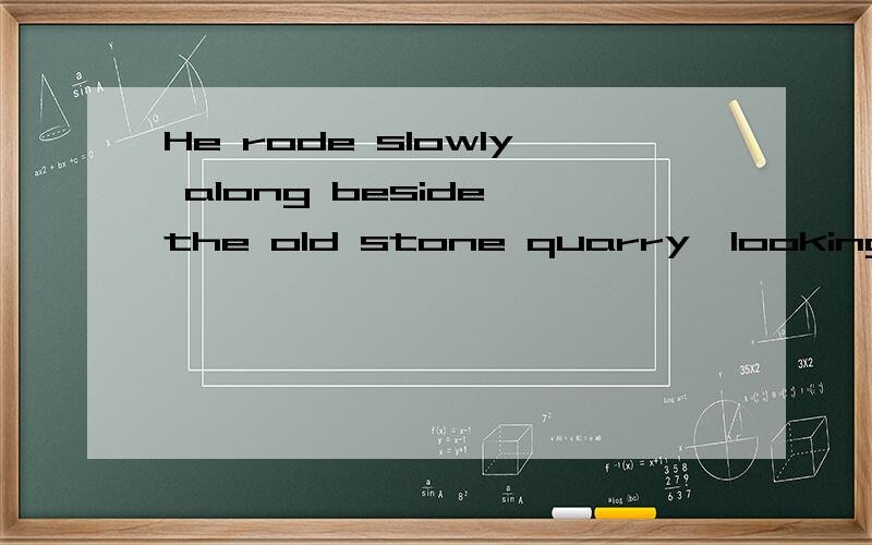 He rode slowly along beside the old stone quarry,looking for signs of the dingo.请问这句话的意思He rode slowly along beside the old stone quarry