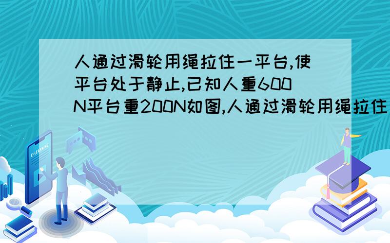 人通过滑轮用绳拉住一平台,使平台处于静止,已知人重600N平台重200N如图,人通过滑轮用绳拉住一平台,使平台处于静止,已知人重600N,平台重200N,则人对绳的拉力是（）N,人对平台的压力是（）N