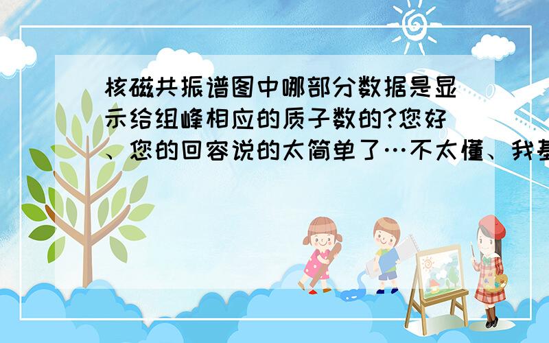 核磁共振谱图中哪部分数据是显示给组峰相应的质子数的?您好、您的回容说的太简单了…不太懂、我基础不好,请详解,图谱上部有伞状带大量化学位移数据的那一堆是什么?振动峰下端的那些