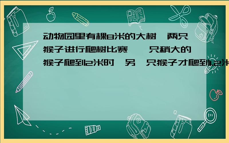 动物园里有棵8米的大树,两只猴子进行爬树比赛,一只稍大的猴子爬到2米时,另一只猴子才爬到1.2米,照这爬到树顶后立即下来,且下来的速度和爬树的速度一样,两只猴子距地面多少米的地方相