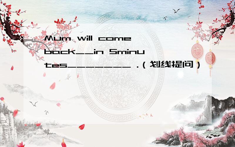 Mum will come back__in 5minutes_______ .（划线提问）