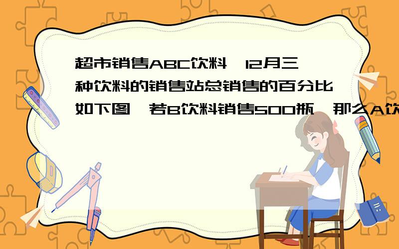 超市销售ABC饮料,12月三种饮料的销售站总销售的百分比如下图,若B饮料销售500瓶,那么A饮料与C饮料共销售A饮料60%,B饮料25%,C饮料15%