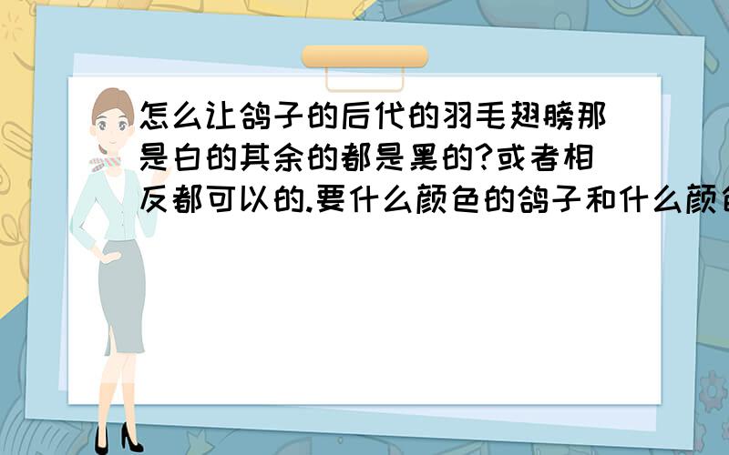 怎么让鸽子的后代的羽毛翅膀那是白的其余的都是黑的?或者相反都可以的.要什么颜色的鸽子和什么颜色的鸽子杂交的?详细点好、、、、