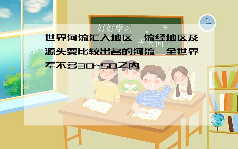 世界河流汇入地区,流经地区及源头要比较出名的河流,全世界差不多30~50之内