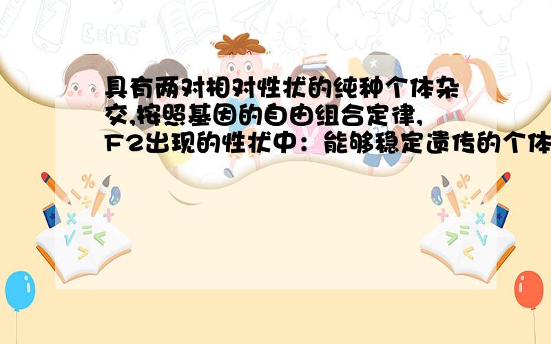 具有两对相对性状的纯种个体杂交,按照基因的自由组合定律,F2出现的性状中：能够稳定遗传的个体占总数的_______；与F1性状不同的个体占总数的_____.