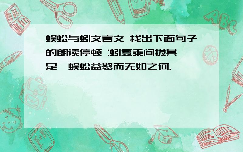 蜈蚣与蚓文言文 找出下面句子的朗读停顿 :蚓复乘间拔其一足,蜈蚣益怒而无如之何.